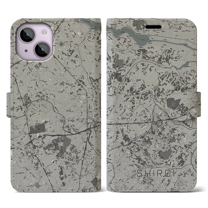 【白井（千葉県）】地図柄iPhoneケース（手帳タイプ）モノトーン・iPhone 14 用