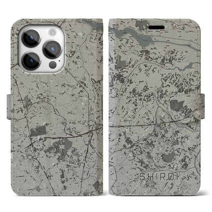 【白井（千葉県）】地図柄iPhoneケース（手帳タイプ）モノトーン・iPhone 14 Pro 用