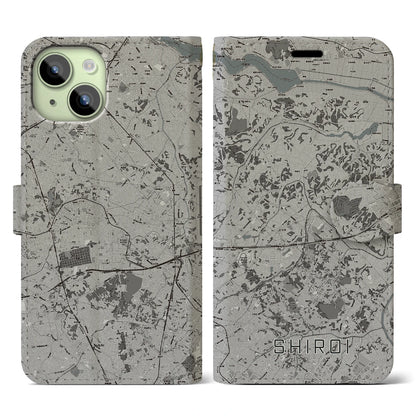 【白井（千葉県）】地図柄iPhoneケース（手帳タイプ）モノトーン・iPhone 15 用