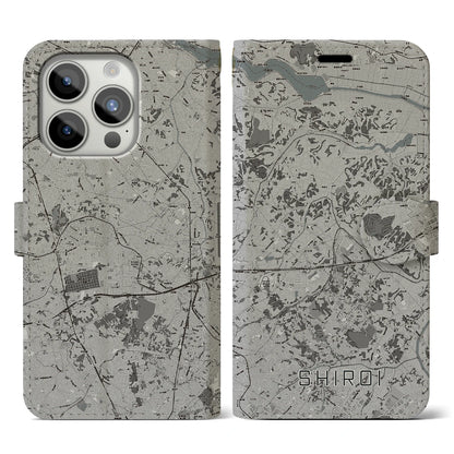 【白井（千葉県）】地図柄iPhoneケース（手帳タイプ）モノトーン・iPhone 15 Pro 用