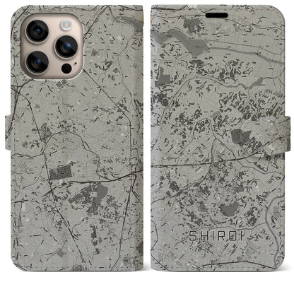 【白井（千葉県）】地図柄iPhoneケース（手帳タイプ）モノトーン・iPhone 16 Plus 用