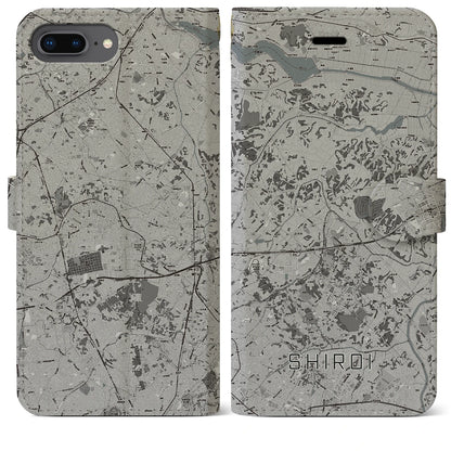 【白井（千葉県）】地図柄iPhoneケース（手帳タイプ）モノトーン・iPhone 8Plus /7Plus / 6sPlus / 6Plus 用