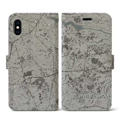 【白井（千葉県）】地図柄iPhoneケース（手帳タイプ）モノトーン・iPhone XS / X 用