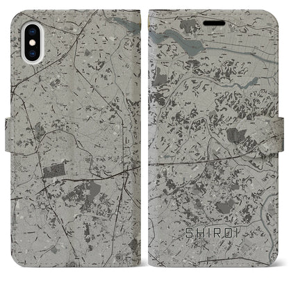 【白井（千葉県）】地図柄iPhoneケース（手帳タイプ）モノトーン・iPhone XS Max 用