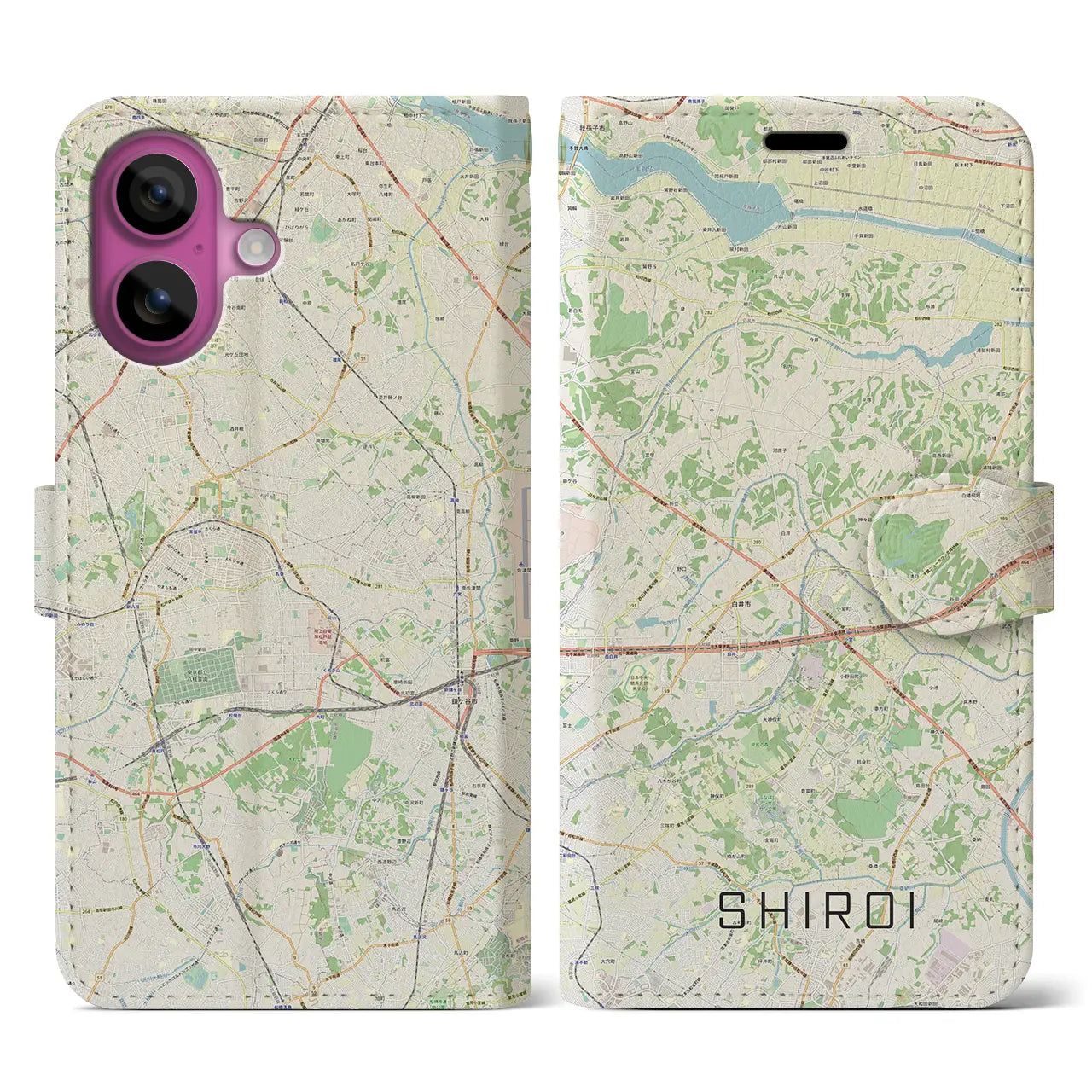 【白井（千葉県）】地図柄iPhoneケース（手帳タイプ）ナチュラル・iPhone 16 Pro 用