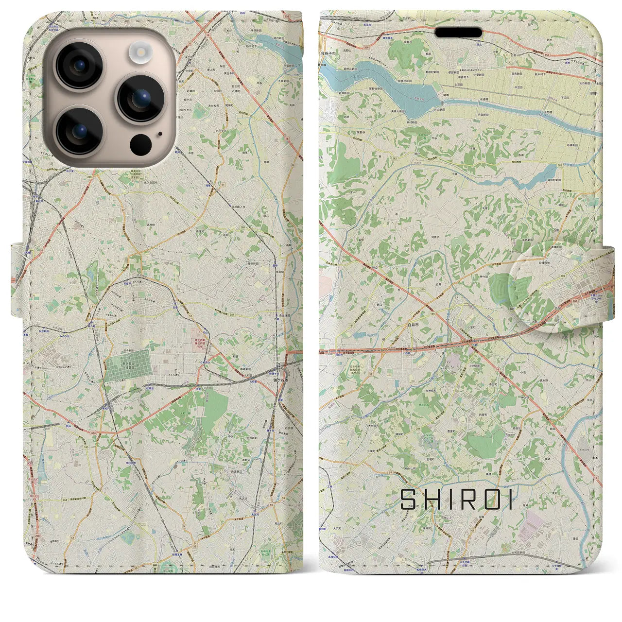 【白井（千葉県）】地図柄iPhoneケース（手帳タイプ）ナチュラル・iPhone 16 Plus 用