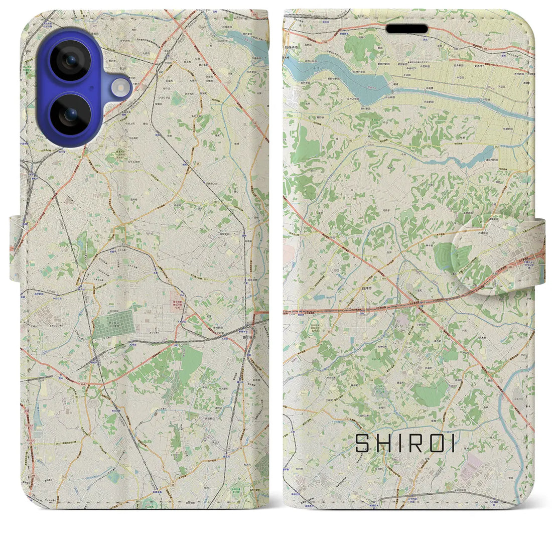 【白井（千葉県）】地図柄iPhoneケース（手帳タイプ）ナチュラル・iPhone 16 Pro Max 用