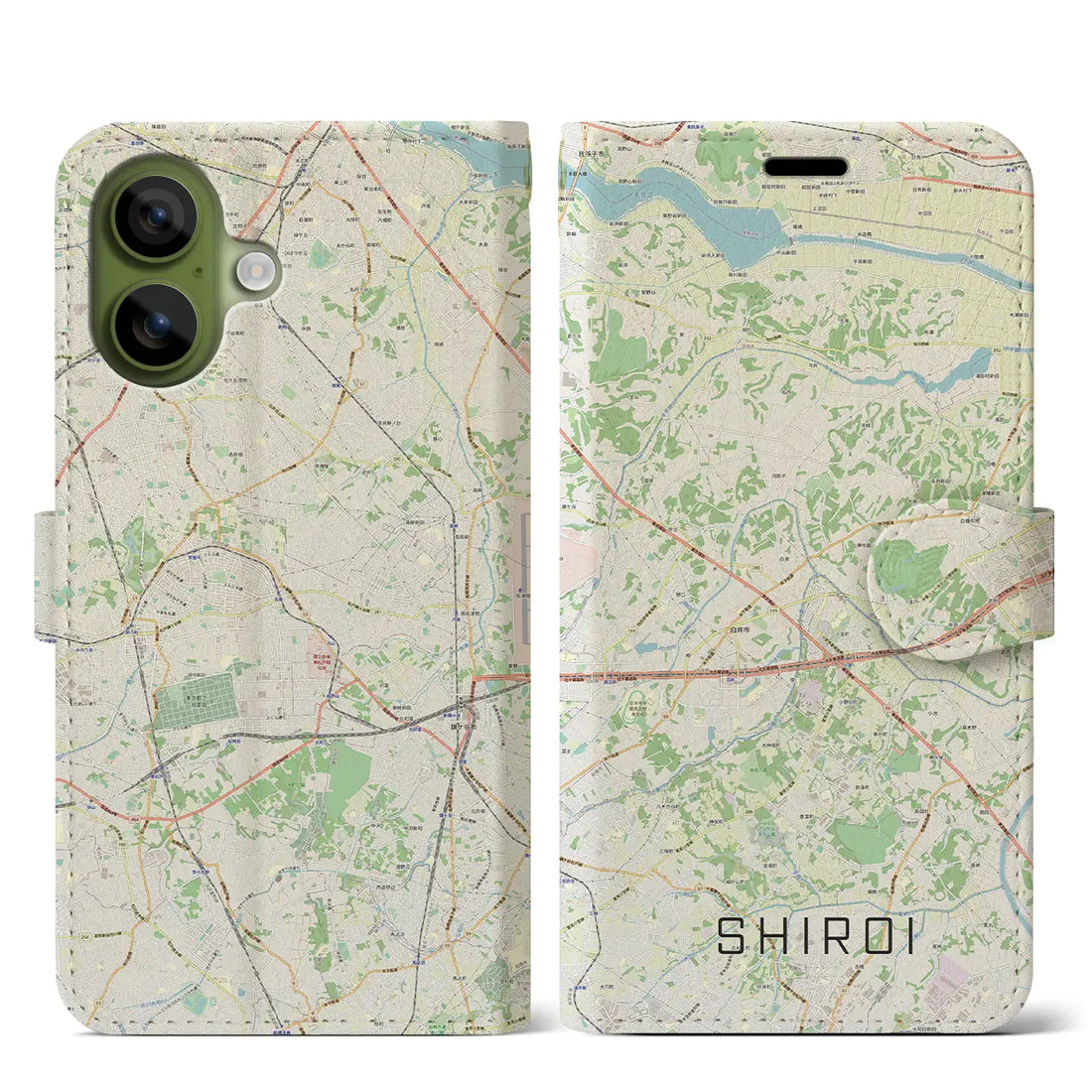 【白井（千葉県）】地図柄iPhoneケース（手帳タイプ）ナチュラル・iPhone 17 Pro Max 用