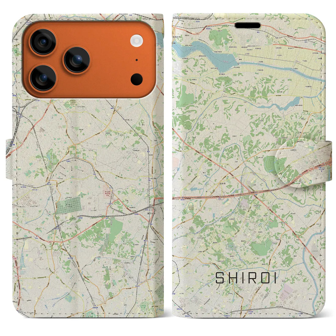 【白井(千葉県)】地図柄iPhoneケース(手帳タイプ)モノトーン・iPhone 17 Pro Max 用