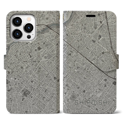 【白石（北海道）】地図柄iPhoneケース（手帳タイプ）モノトーン・iPhone 13 Pro 用