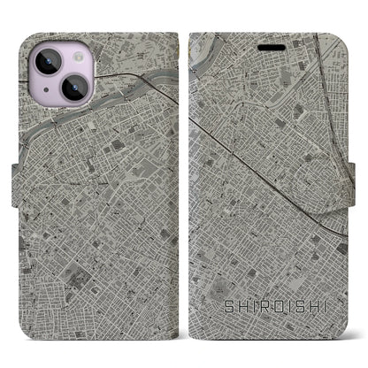 【白石（北海道）】地図柄iPhoneケース（手帳タイプ）モノトーン・iPhone 14 用