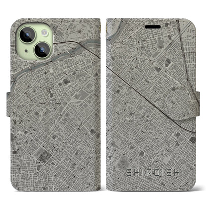 【白石（北海道）】地図柄iPhoneケース（手帳タイプ）モノトーン・iPhone 15 用