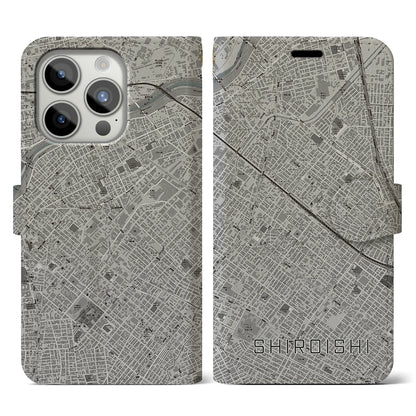 【白石（北海道）】地図柄iPhoneケース（手帳タイプ）モノトーン・iPhone 15 Pro 用