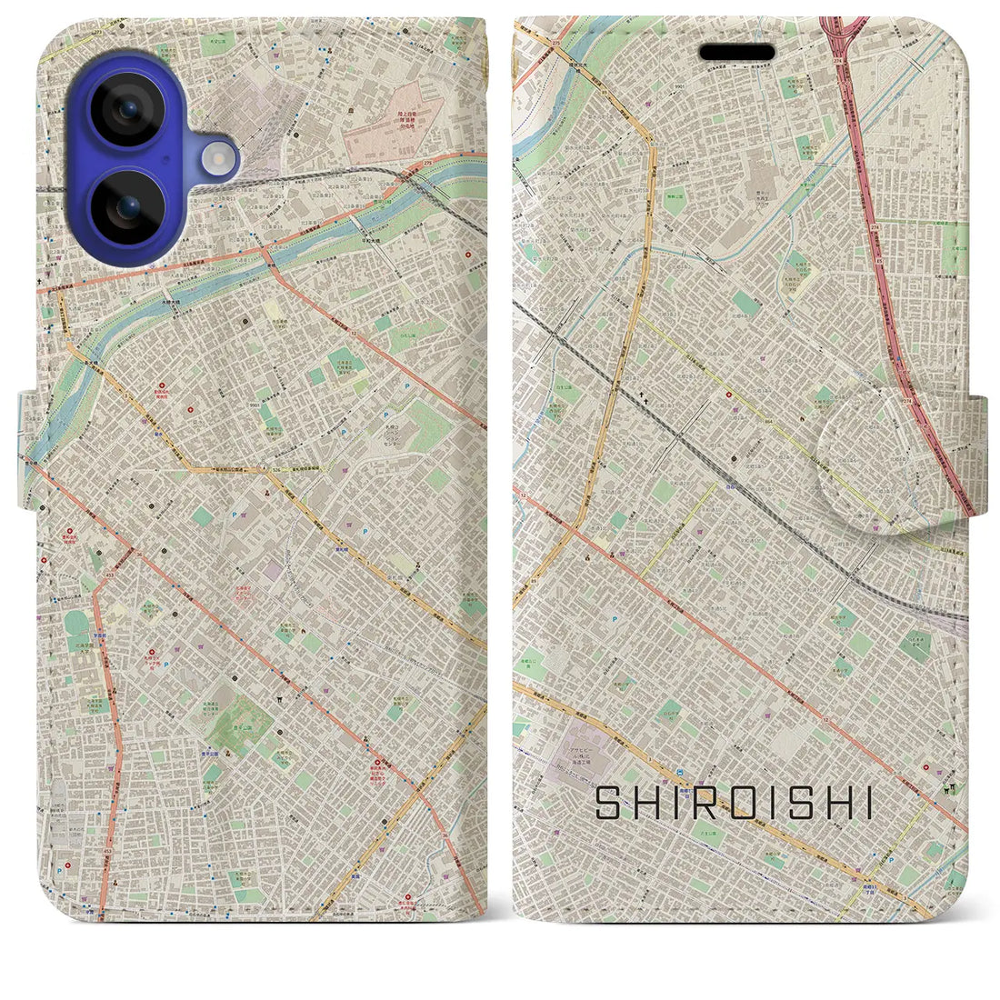 【白石(北海道)】地図柄iPhoneケース(手帳タイプ)ナチュラル・iPhone 16 Pro Max 用