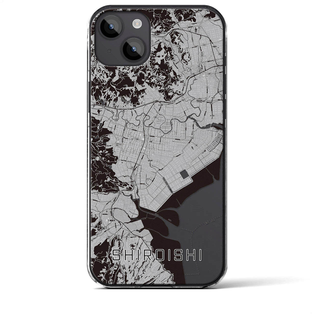 【白石（佐賀県）】地図柄iPhoneケース（クリアタイプ）モノトーン・iPhone 14 Plus 用