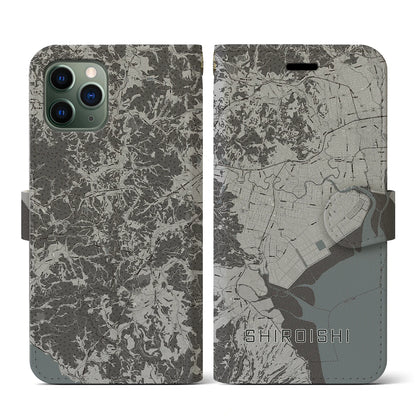 【白石（佐賀県）】地図柄iPhoneケース（手帳タイプ）モノトーン・iPhone 11 Pro 用