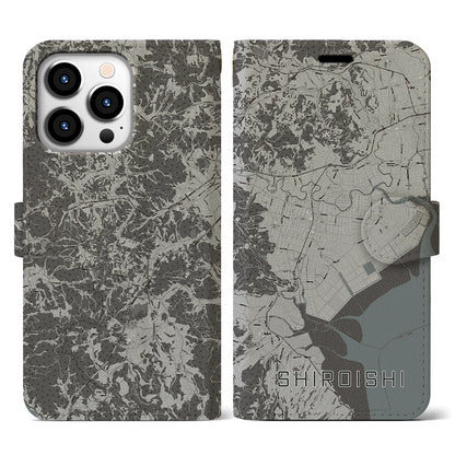 【白石（佐賀県）】地図柄iPhoneケース（手帳タイプ）モノトーン・iPhone 13 Pro 用