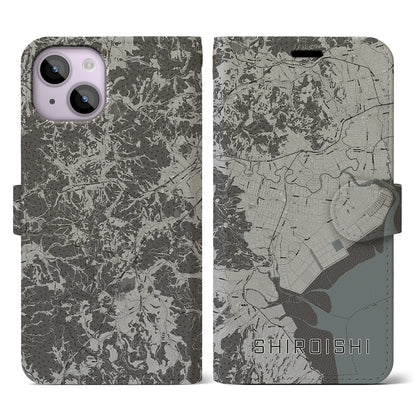 【白石（佐賀県）】地図柄iPhoneケース（手帳タイプ）モノトーン・iPhone 14 用