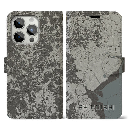 【白石（佐賀県）】地図柄iPhoneケース（手帳タイプ）モノトーン・iPhone 15 Pro 用