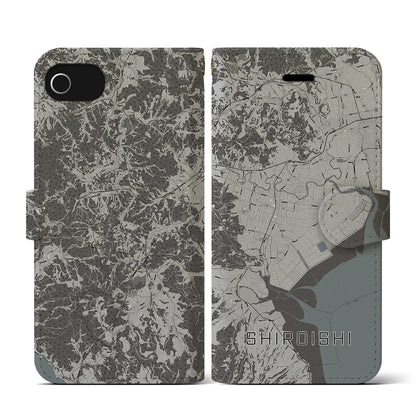 【白石（佐賀県）】地図柄iPhoneケース（手帳タイプ）モノトーン・iPhone SE（第3 / 第2世代） / 8 / 7 / 6s / 6 用