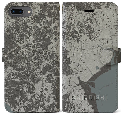 【白石（佐賀県）】地図柄iPhoneケース（手帳タイプ）モノトーン・iPhone 8Plus /7Plus / 6sPlus / 6Plus 用