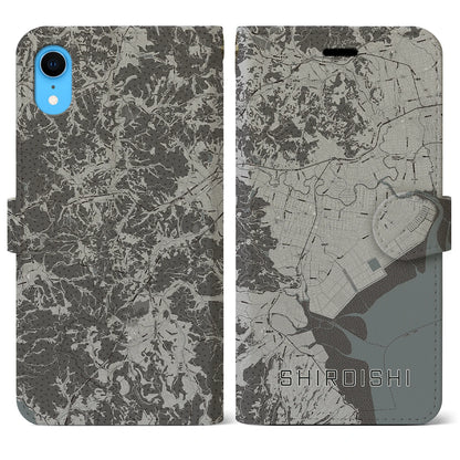 【白石（佐賀県）】地図柄iPhoneケース（手帳タイプ）モノトーン・iPhone XR 用