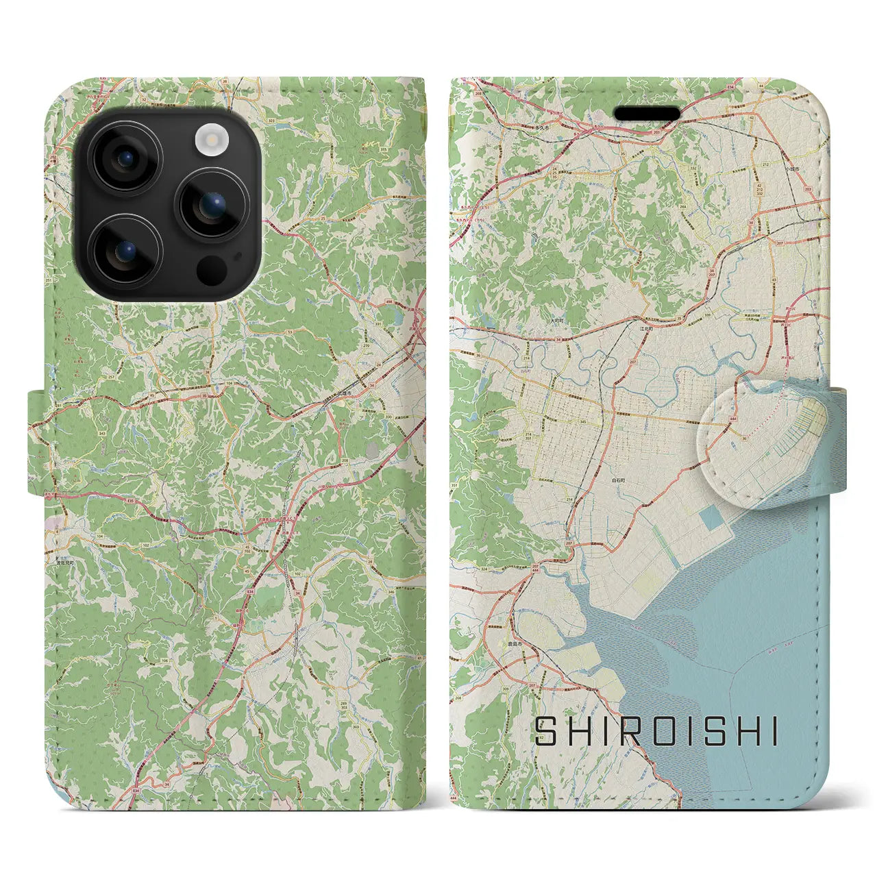 【白石（佐賀県）】地図柄iPhoneケース（手帳タイプ）ナチュラル・iPhone 16 用