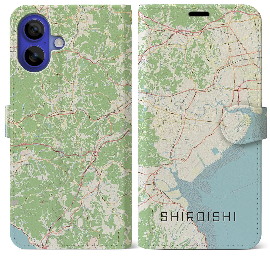 【白石（佐賀県）】地図柄iPhoneケース（手帳タイプ）ナチュラル・iPhone 16 Pro Max 用