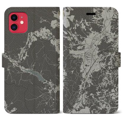 【白石（宮城県）】地図柄iPhoneケース（手帳タイプ）モノトーン・iPhone 11 用