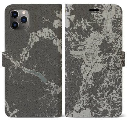 【白石（宮城県）】地図柄iPhoneケース（手帳タイプ）モノトーン・iPhone 11 Pro Max 用