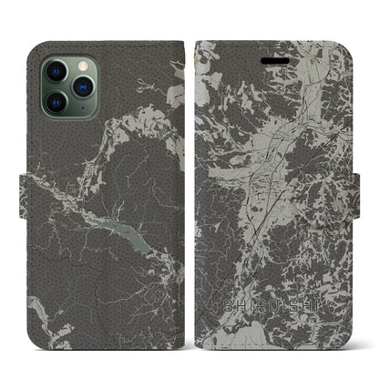 【白石（宮城県）】地図柄iPhoneケース（手帳タイプ）モノトーン・iPhone 11 Pro 用