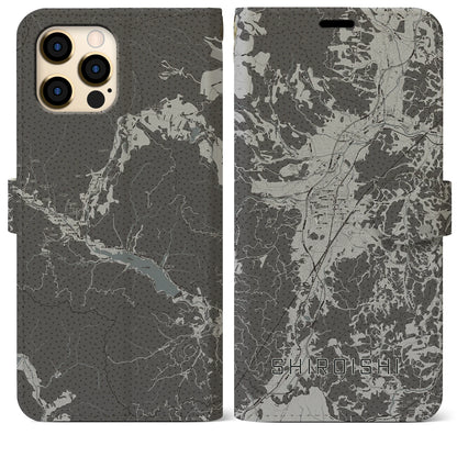 【白石（宮城県）】地図柄iPhoneケース（手帳タイプ）モノトーン・iPhone 12 Pro Max 用