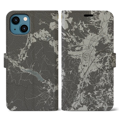 【白石（宮城県）】地図柄iPhoneケース（手帳タイプ）モノトーン・iPhone 13 用