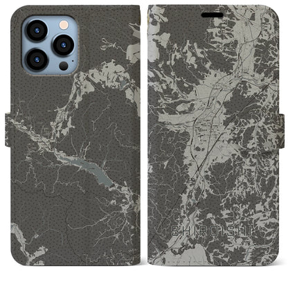 【白石（宮城県）】地図柄iPhoneケース（手帳タイプ）モノトーン・iPhone 13 Pro Max 用