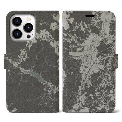 【白石（宮城県）】地図柄iPhoneケース（手帳タイプ）モノトーン・iPhone 13 Pro 用