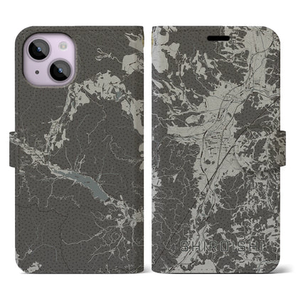 【白石（宮城県）】地図柄iPhoneケース（手帳タイプ）モノトーン・iPhone 14 用