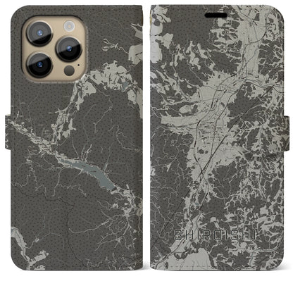 【白石（宮城県）】地図柄iPhoneケース（手帳タイプ）モノトーン・iPhone 14 Pro Max 用