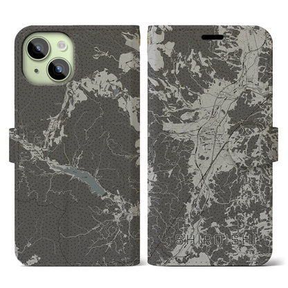 【白石（宮城県）】地図柄iPhoneケース（手帳タイプ）モノトーン・iPhone 15 用