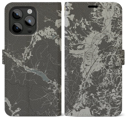 【白石（宮城県）】地図柄iPhoneケース（手帳タイプ）モノトーン・iPhone 15 Pro Max 用