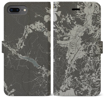 【白石（宮城県）】地図柄iPhoneケース（手帳タイプ）モノトーン・iPhone 8Plus /7Plus / 6sPlus / 6Plus 用
