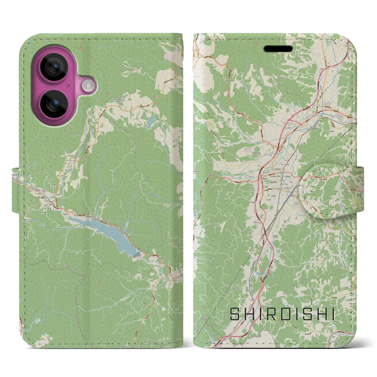 【白石（宮城県）】地図柄iPhoneケース（手帳タイプ）ナチュラル・iPhone 16 Pro 用