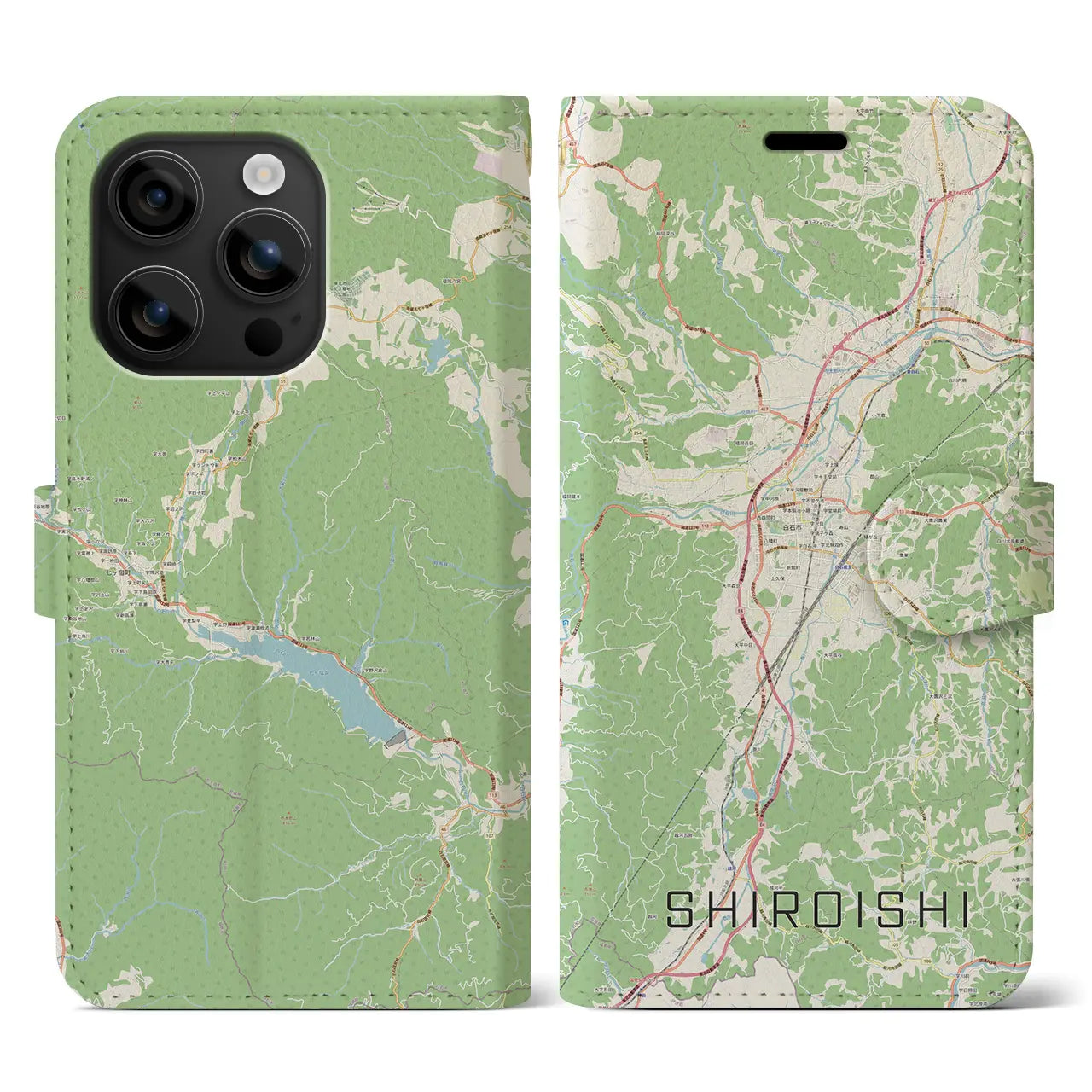 【白石（宮城県）】地図柄iPhoneケース（手帳タイプ）ナチュラル・iPhone 16 用