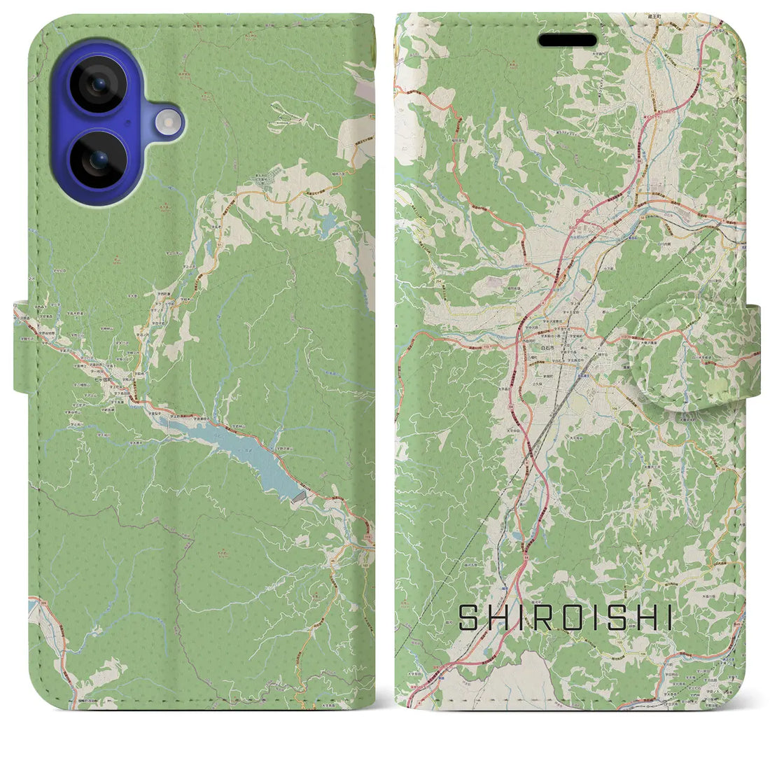 【白石（宮城県）】地図柄iPhoneケース（手帳タイプ）ナチュラル・iPhone 16 Pro Max 用