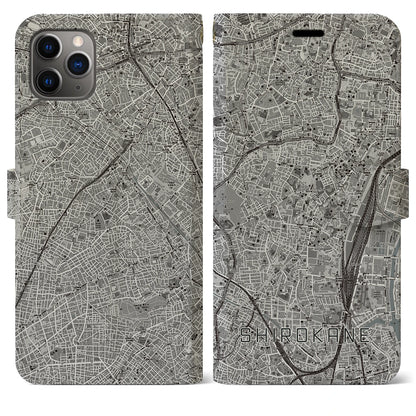 【白金（東京都）】地図柄iPhoneケース（手帳タイプ）モノトーン・iPhone 11 Pro Max 用