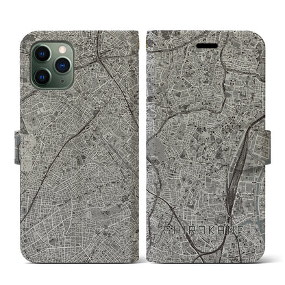 【白金（東京都）】地図柄iPhoneケース（手帳タイプ）モノトーン・iPhone 11 Pro 用