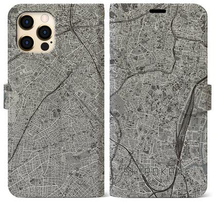 【白金（東京都）】地図柄iPhoneケース（手帳タイプ）モノトーン・iPhone 12 Pro Max 用