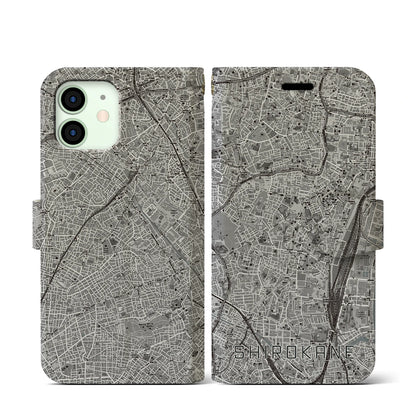 【白金（東京都）】地図柄iPhoneケース（手帳タイプ）モノトーン・iPhone 12 mini 用