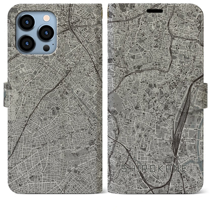 【白金（東京都）】地図柄iPhoneケース（手帳タイプ）モノトーン・iPhone 13 Pro Max 用