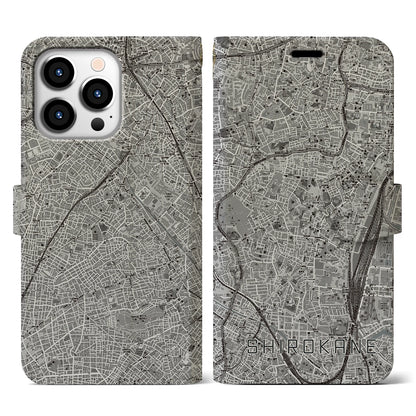 【白金（東京都）】地図柄iPhoneケース（手帳タイプ）モノトーン・iPhone 13 Pro 用