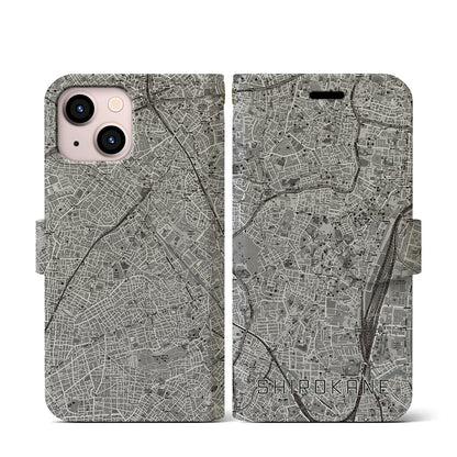 【白金（東京都）】地図柄iPhoneケース（手帳タイプ）モノトーン・iPhone 13 mini 用